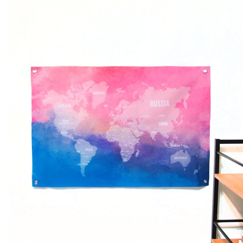 客製化世界地圖掛布 深粉藍 布幔 - 壁貼/牆壁裝飾 - 其他材質 粉紅色
