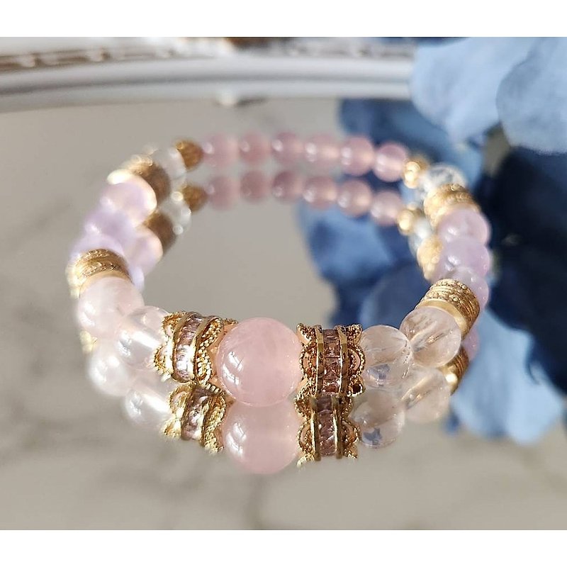 Spring Sonata | Rose Quartz | White Ghost | Pink Ghost | Lavender Amethyst | Hand Bead Bracelet - Bracelets - Crystal Pink