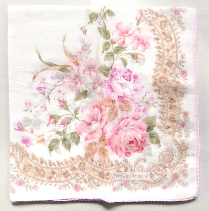 Yves Saint Laurent Vintage Handkerchief Floral Roses 19 x 18.5 inches - Handkerchiefs & Pocket Squares - Cotton & Hemp Pink