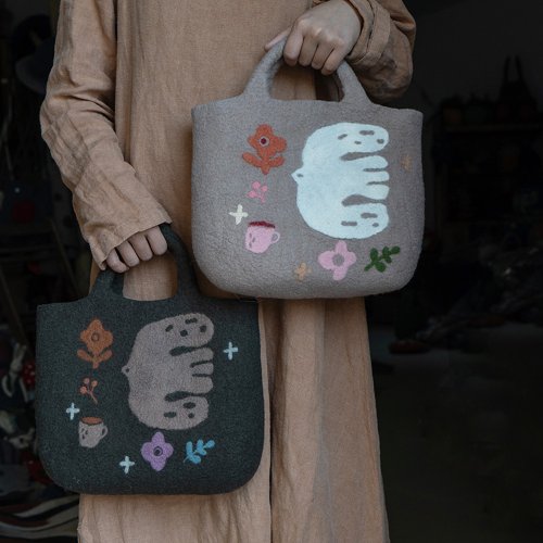 Keren Wool Felt Cute Duck Duck Hand Bucket Bag Female Bag Wrist