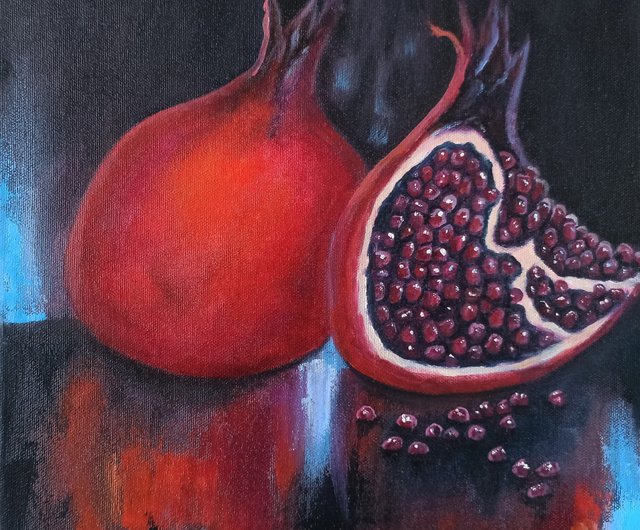 ザクロの油絵 キャンバス 30X30cm オリジナルアート フルーツ 静物画