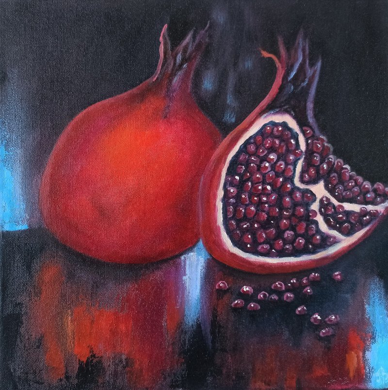 Pomegranate Oil Painting on Canvas 30X30cm Original Art Fruits Still Life - 壁貼/牆壁裝飾 - 其他材質 