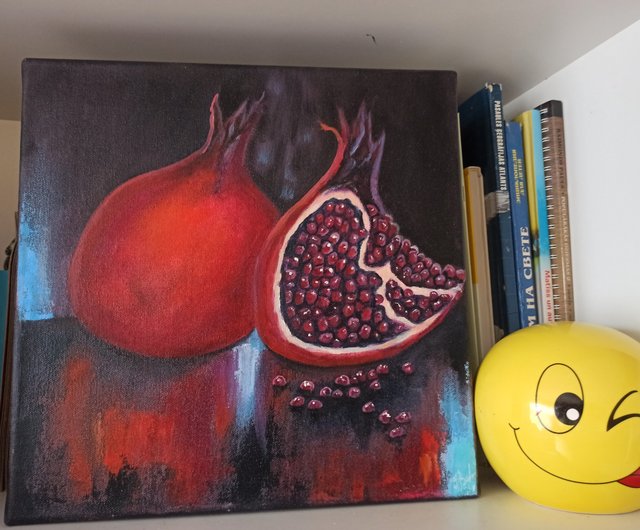 ザクロの油絵 キャンバス 30X30cm オリジナルアート フルーツ 静物画