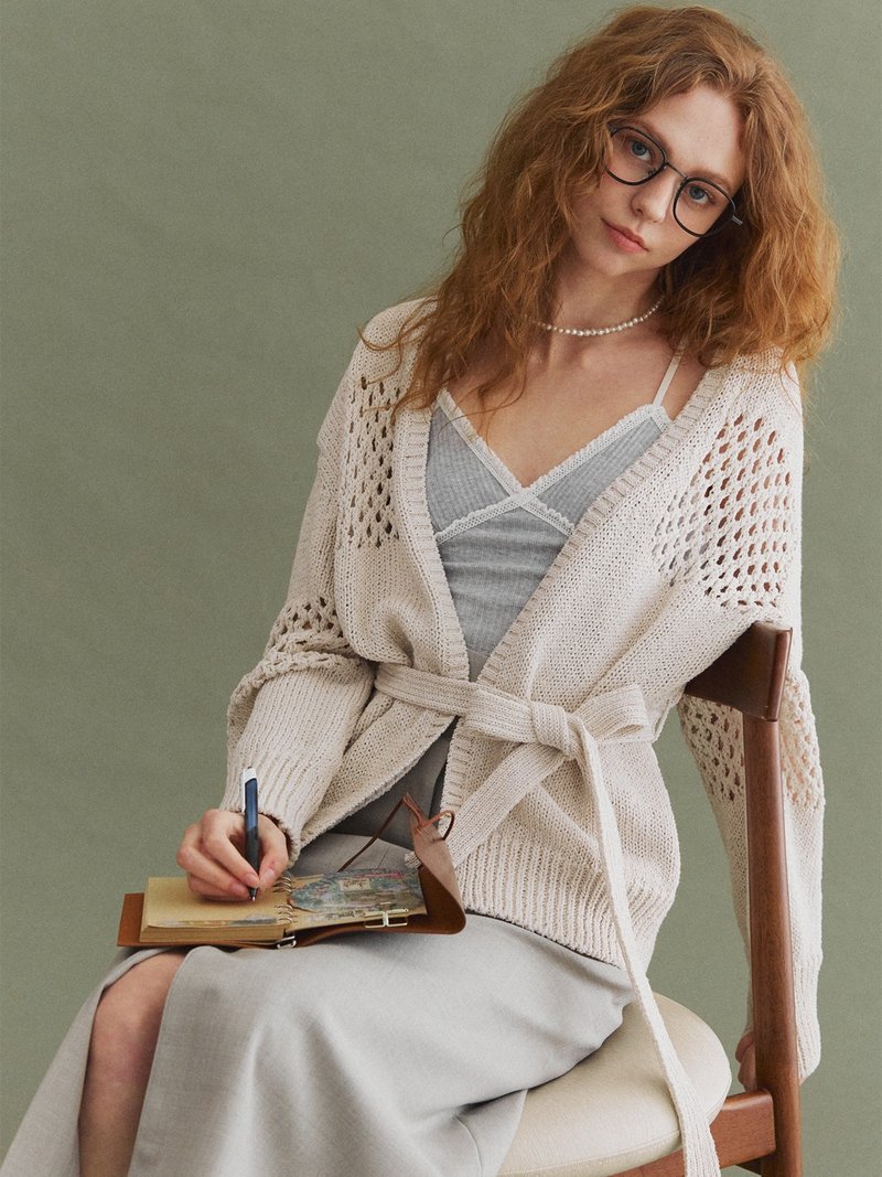 Cotton Mesh Point Knit Cardigan 2 colors - 女裝毛衣/針織衫 - 棉．麻 