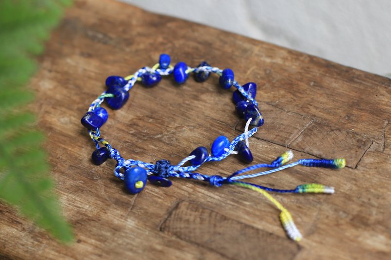 Spring and Autumn Original | Lapis Lazuli Stone| Fully Handmade Kumihimo| Phoenix Tail Bracelet - Bracelets - Semi-Precious Stones Blue