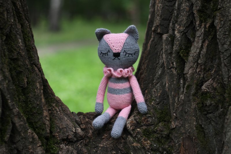 Crochet cat grey, Crochet cat Stuffed, toy knitted cat, Big soft cat - Kids' Toys - Wool 