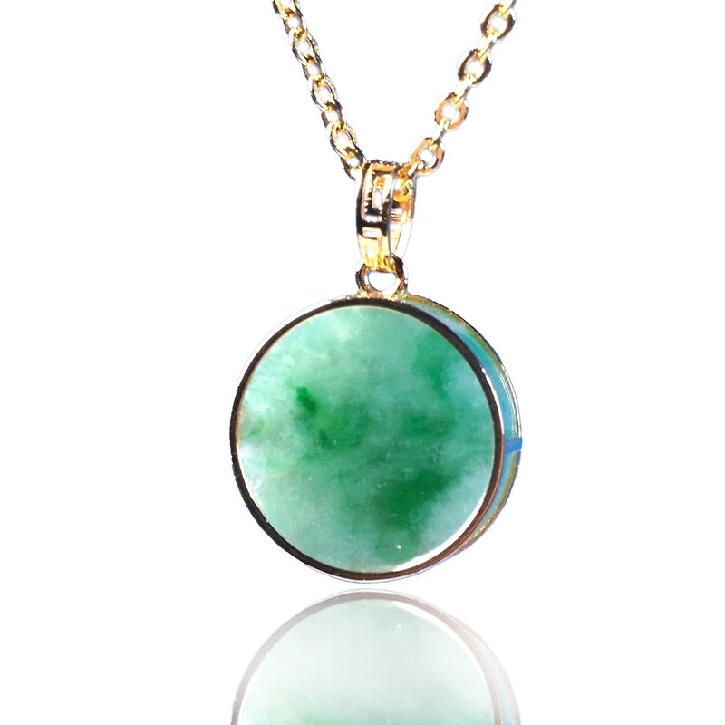 [May Nothing Happen] Icy Green Jadeite Wushi Brand Necklace 18K Gold | Natural Burmese Jade Jade A Grade - Necklaces - Jade Green