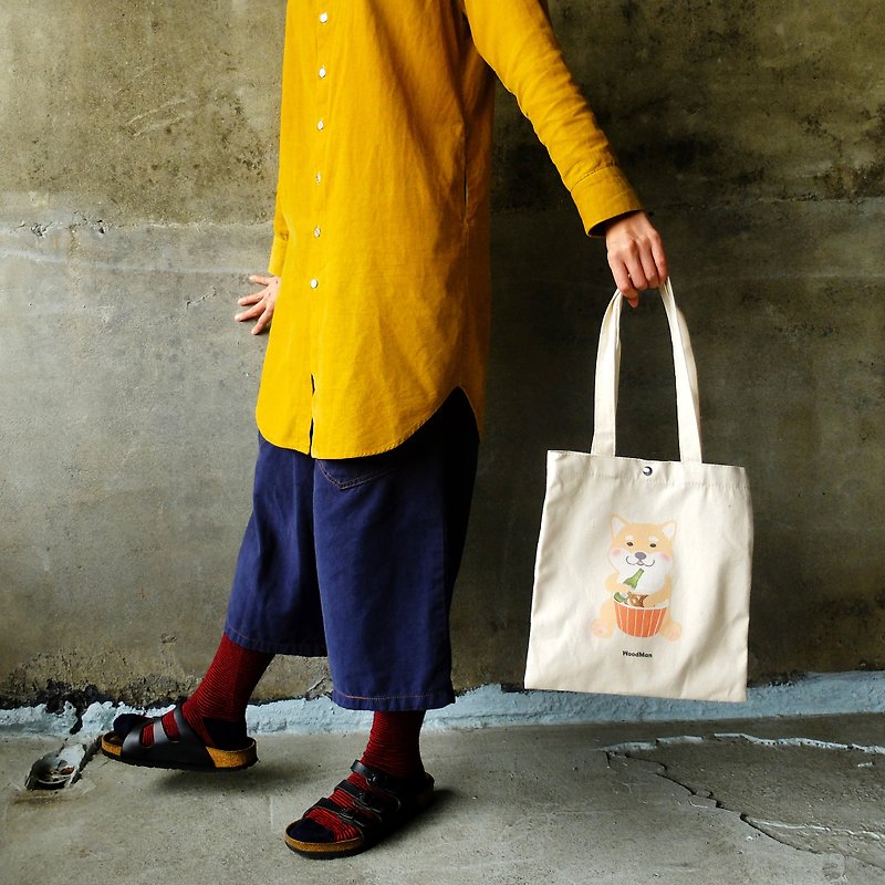 【Plastic life】 Chai Chai love to eat, canvas shopping bags - Clutch Bags - Cotton & Hemp White