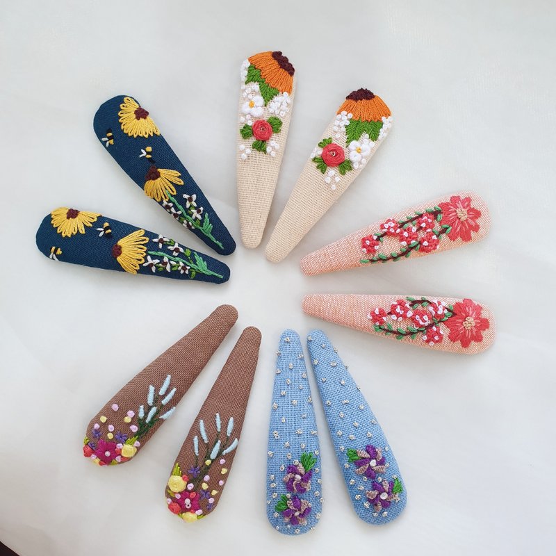 1 pair! Embroidery hair clip, Handmade hair clip - Hair Accessories - Linen Multicolor