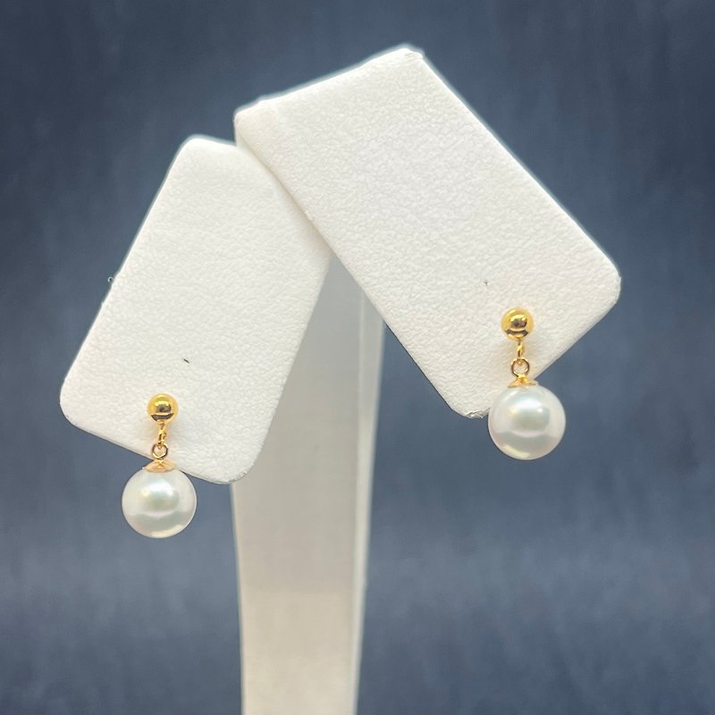Akoya Pearl dangling earrings 7-7.5/7.5-8/8-8.5/8.5-9 Iki Pearls K14GF - ต่างหู - ไข่มุก สีทอง