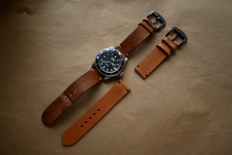 皮革錶帶 - 簡約款 牛皮錶帶 錶帶訂製 手工錶帶 植鞣革 - 錶帶 - 真皮 咖啡色
