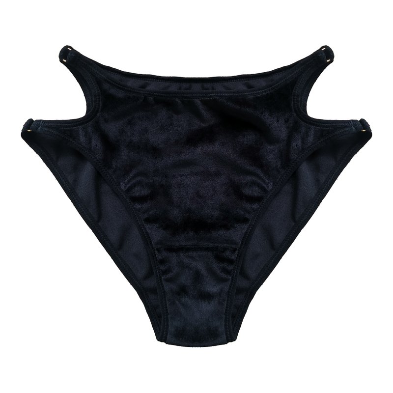 Black velvet briefs - Cotton cut out panties - Sexy lingerie - Velvet underwear - 女內衣褲 - 棉．麻 黑色