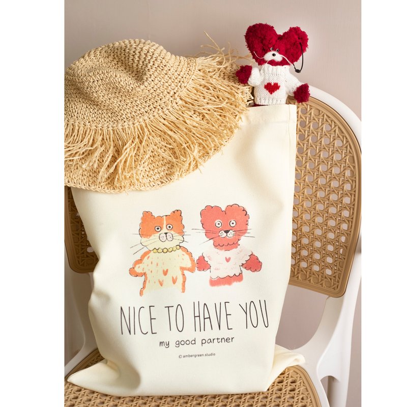 好夥伴 插畫帆布袋 - 側背包/斜背包 - 棉．麻 