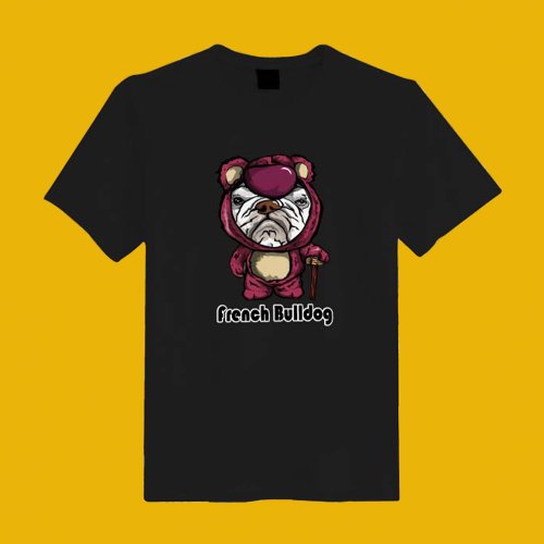 CHIC SHOP 插畫設計館 熊抱哥 法鬥 狗 插畫 黑 短T 衣服 T恤 情侶裝 童裝 母子裝 女裝