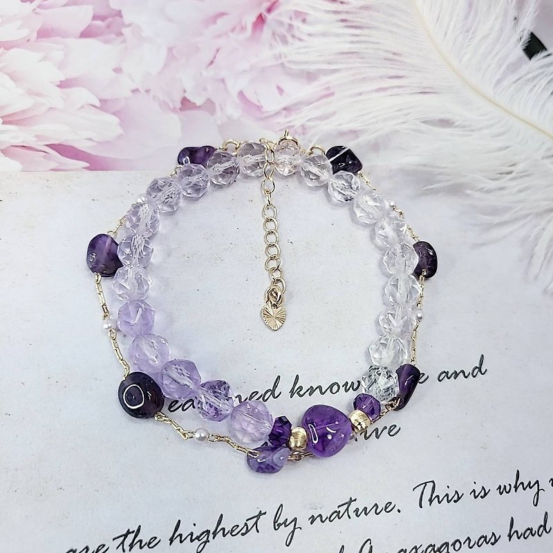 Aphrodite.C Gradient Faceted Amethyst Double Layer Bracelet - Detachable and Independent Wear - สร้อยข้อมือ - คริสตัล 