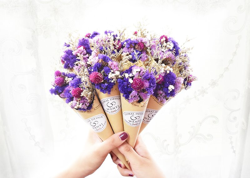 寶石 植栽/盆栽 紫色 - 紫色甜筒花束   乾燥花 情人節 禮物 結婚 畢業 婚禮小物 送禮教