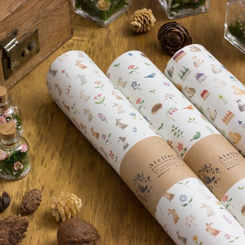 5 sets. From 8 patterns. Wrapping paper A3 "Animals and flowers" - ของวางตกแต่ง - กระดาษ 
