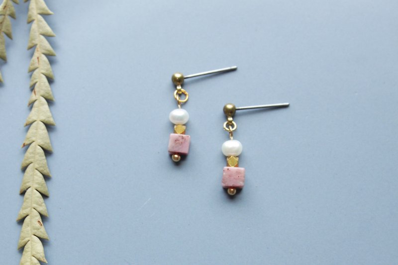 Square n Circle Rose - earrings pierced earrings clip-on earrings - Earrings & Clip-ons - Copper & Brass Pink