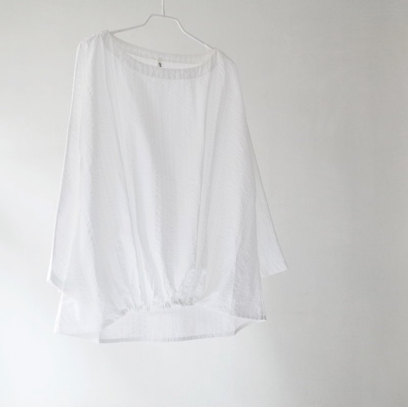 Pure White Blouse in Stripe - เสื้อผู้หญิง - ผ้าฝ้าย/ผ้าลินิน ขาว