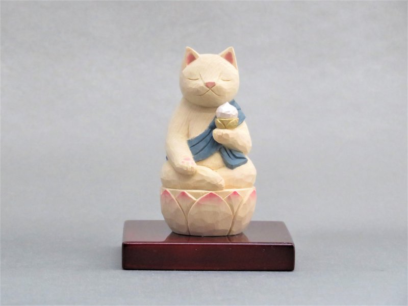 木彫り　虚空蔵菩薩猫　猫仏2005 - 公仔/玩偶 - 木頭 藍色