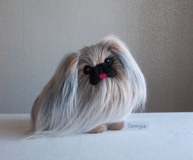 lovely Pekingese dog 14x10cm furry fur dog model toy polyethylene