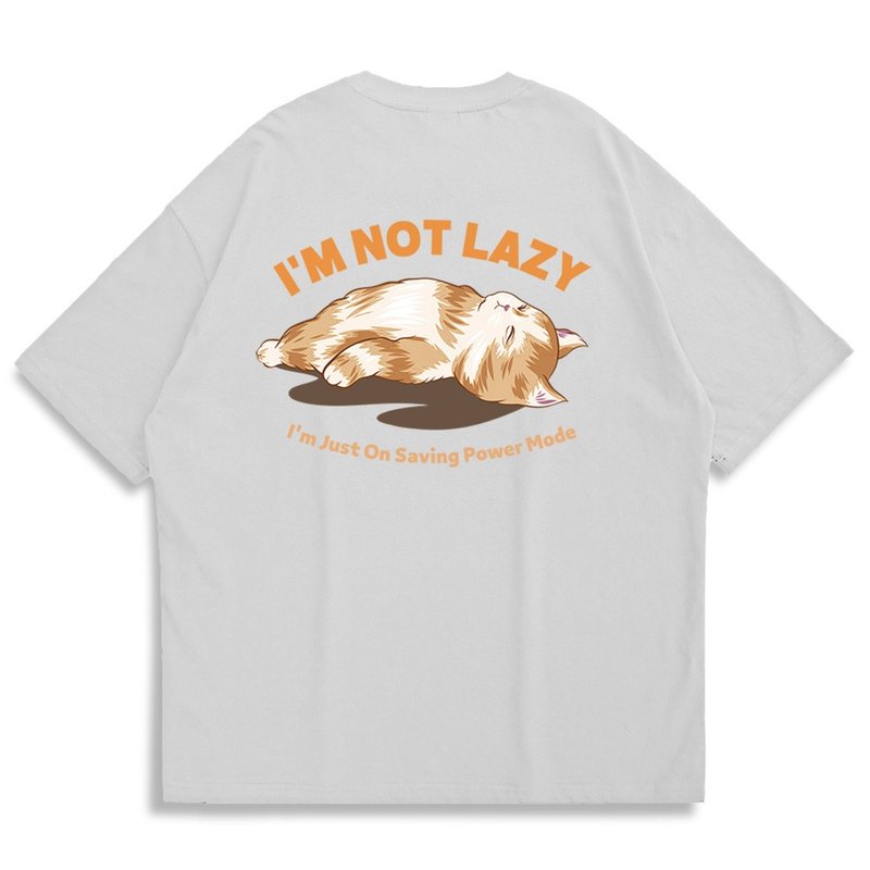 【CREEPS-STORE】I'm Not Lazy Cat  Oversized Printed T-shirt - เสื้อยืดผู้ชาย - ผ้าฝ้าย/ผ้าลินิน หลากหลายสี