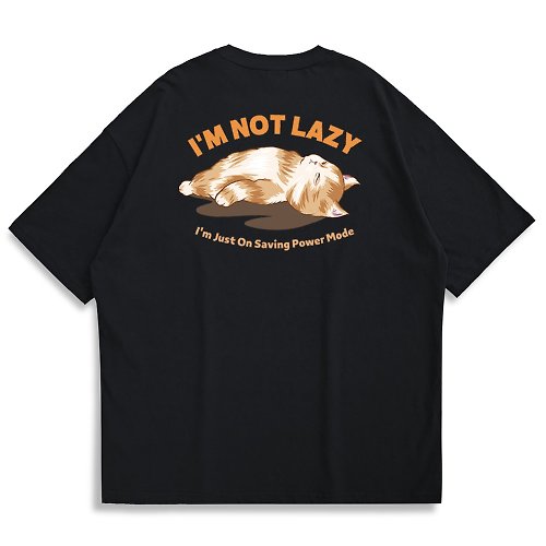 Creeps Store 【CREEPS-STORE】I'm Not Lazy Cat 寬鬆重磅印花T恤 210g