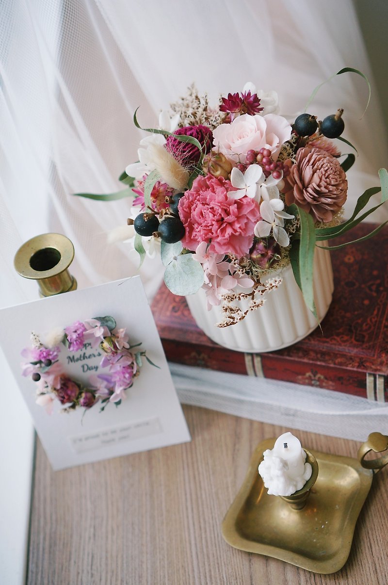 永遠の命の花のテーブルの花の母の日の贈り物+永遠の感謝祭のカードを過ごす（合併・買収取引） - 観葉植物 - 寄せ植え・花 ピンク