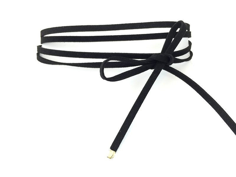 Black Suede Rope Necklace (Silver Tail Sleeve) - สร้อยคอ - หนังแท้ สีดำ
