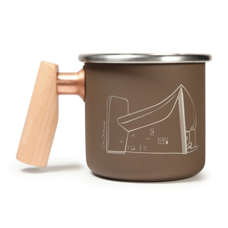 【客製化禮物】木柄 白鐵杯 400ml(廊香教堂)  聖誕節 - 咖啡杯/馬克杯 - 不鏽鋼 咖啡色