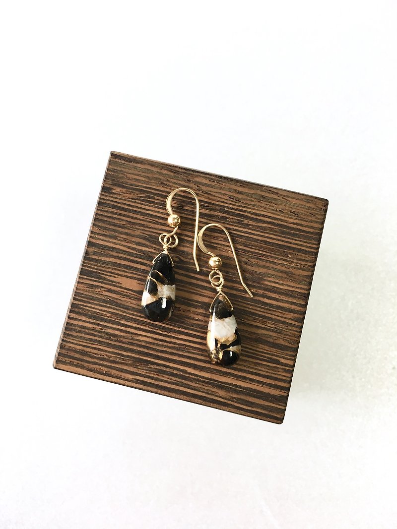 Copper obsidian 14 kgf - Earrings & Clip-ons - Stone Black