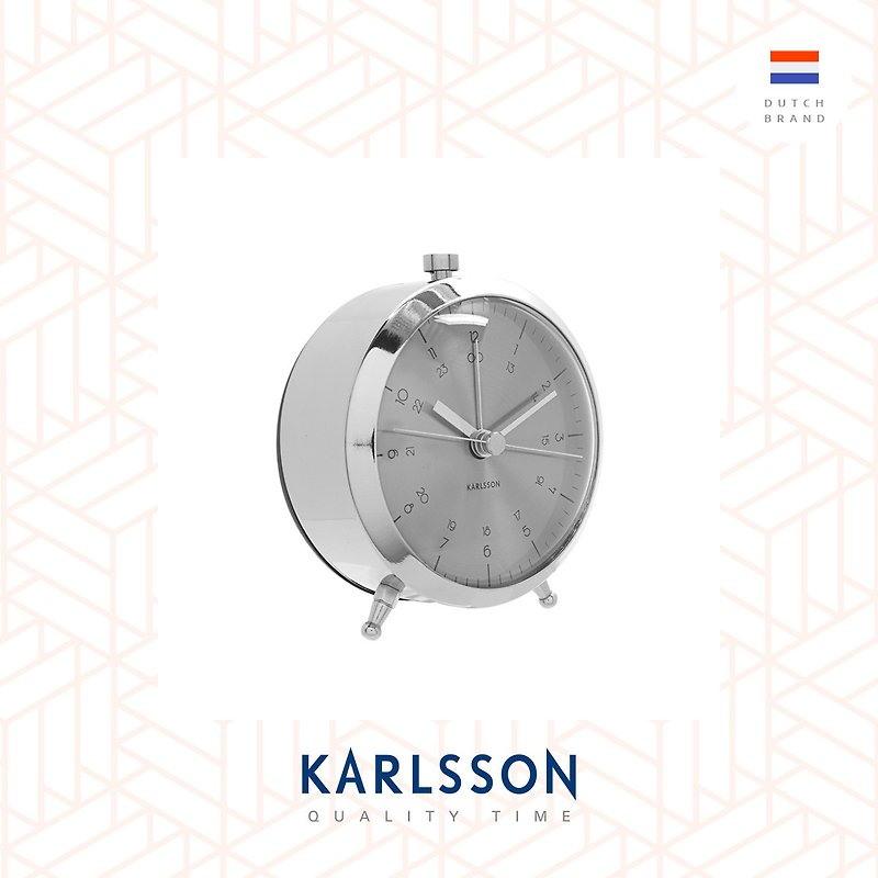 Karlsson, Alarm clock Button brushed steel - 時鐘/鬧鐘 - 其他金屬 銀色