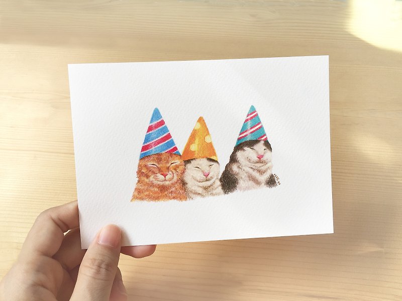 慶祝貓 明信片 - 心意卡/卡片 - 紙 白色