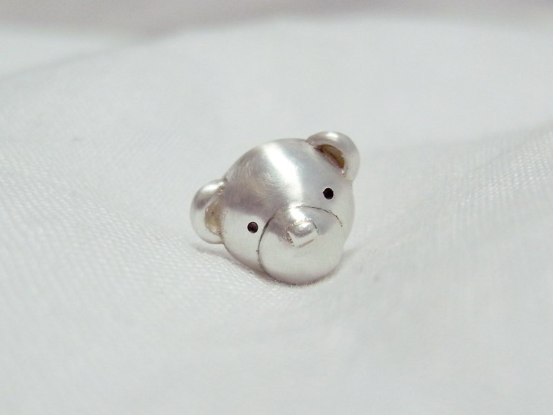 Teddy Bear No.42 Stud Earring--Sterling Silver--Silver Tiny Bear --Cute Bear - Earrings & Clip-ons - Silver Gray