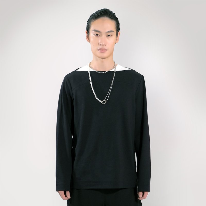 BOAT COLLAR JERSEY TOP - Men's T-Shirts & Tops - Cotton & Hemp Black