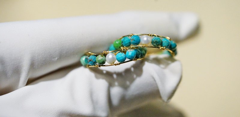 Hand-made 14K gold wrapped Turquoise pearl open ring - General Rings - Gemstone Multicolor