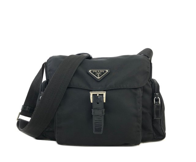 プラダ トライアングルロゴ ナイロンレザー ショルダーバッグ 日本直送 名牌中古包 】PRADA プラダ トライアングルロゴ
