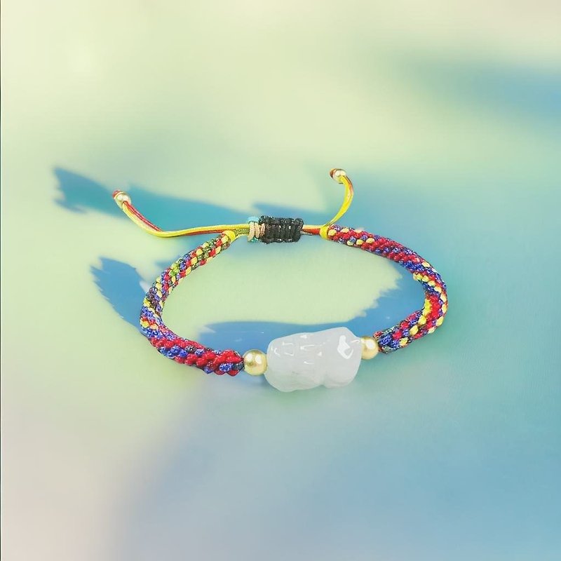 [Lucky Beast] Ice Jade Pixiu Braided Bracelet | Natural Burmese Jade A Jadeite | Gift - สร้อยข้อมือ - หยก หลากหลายสี