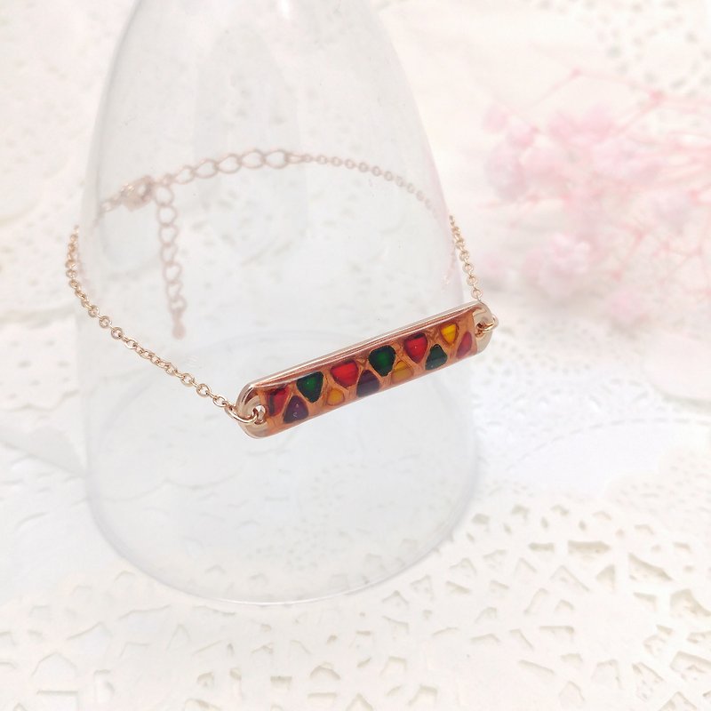 Painted Bracelet with 16K Rose gold-plated Brass Chain - Bracelets - Other Metals Multicolor