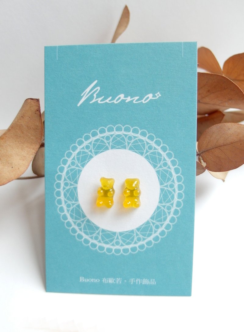 *Welfare/Exhibition Items*Pineapple UV Gummy Bear Stainless Steel Ear Pins - ต่างหู - วัสดุอื่นๆ สีเหลือง