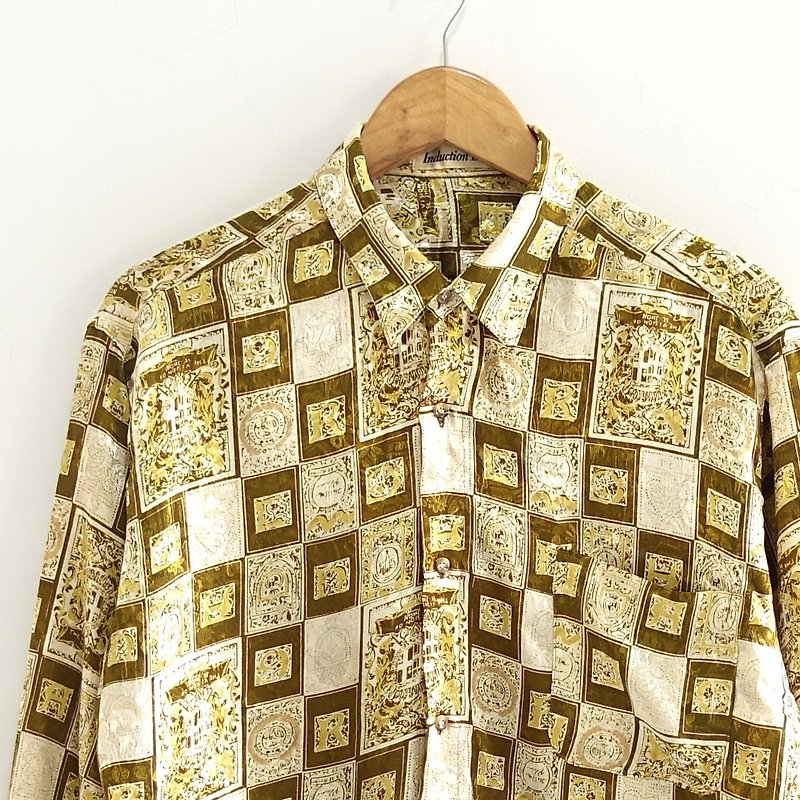 │Slowly│ golden wheat - vintage shirt │ vintage. Vintage - เสื้อเชิ้ตผู้ชาย - เส้นใยสังเคราะห์ หลากหลายสี