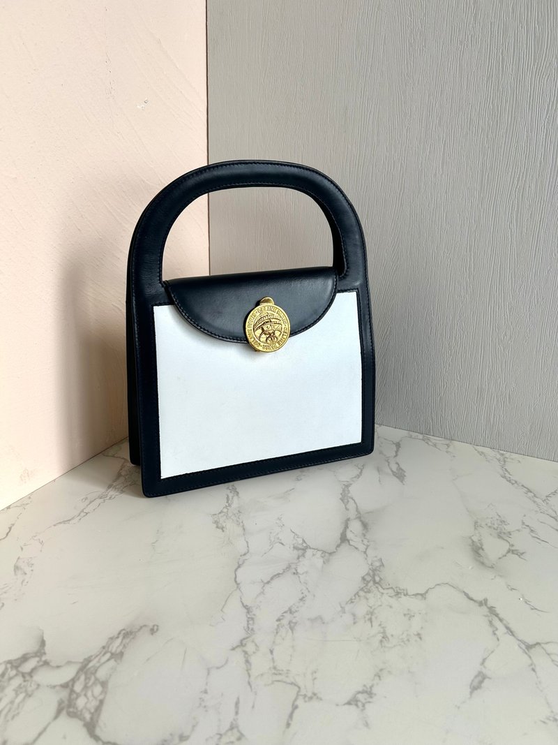 絕版中古包 Celine 星球金幣黑白色凱莉包 手提包 古董包 二手包 - 手提包/手提袋 - 真皮 黑色