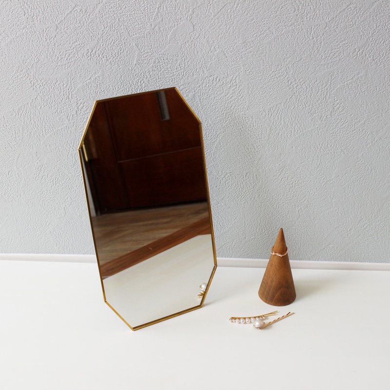 Odier Brass Stand & Wall Mirror Octagon ODR-18 - Makeup Brushes - Copper & Brass Gold