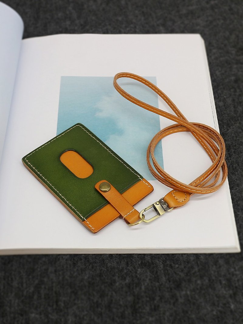 Leather Straight Badge Colorblock Vintage Neck Card Holder - ที่ใส่บัตรคล้องคอ - หนังแท้ 