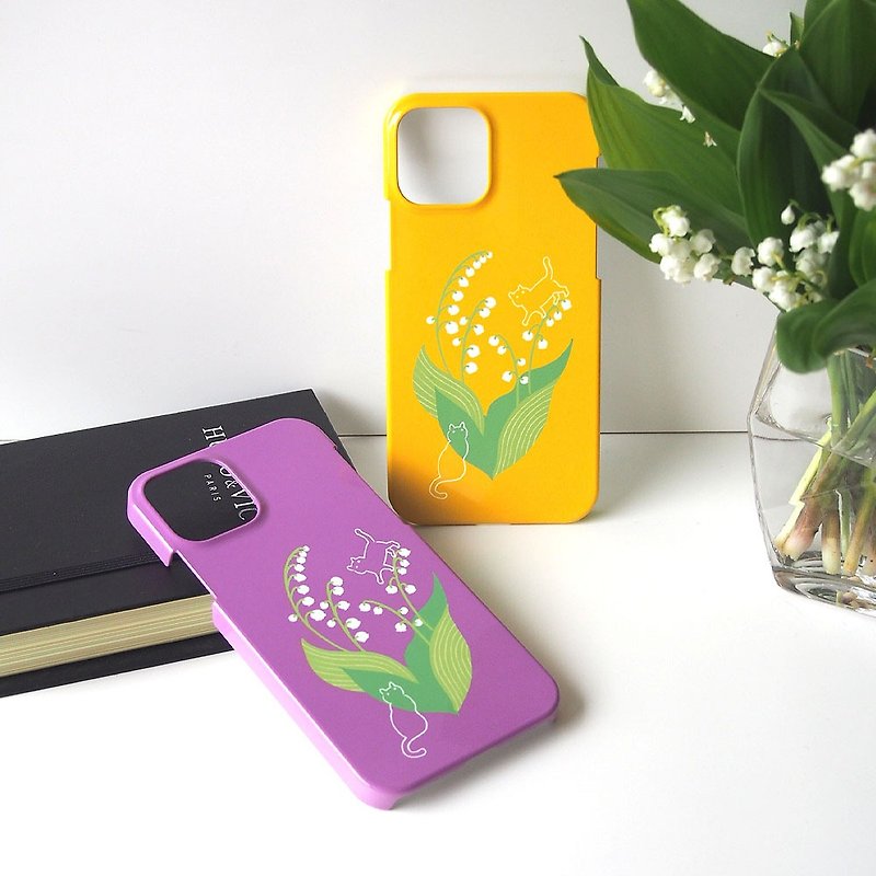 【iPhoneプラケース】幸福の花・鈴蘭と猫 - 手機殼/手機套 - 塑膠 紫色