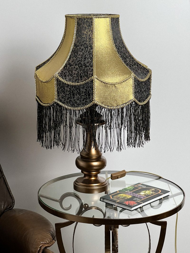 Victorian table lamp brocade plain golden - black with a small pattern - Lighting - Other Materials Black