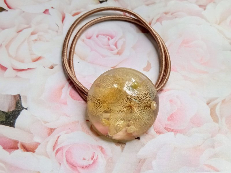 手作押花飾品,髮帶飾品,繡球花髮帶 - 金色髮帶 - 髮夾/髮圈 - 樹脂 黃色