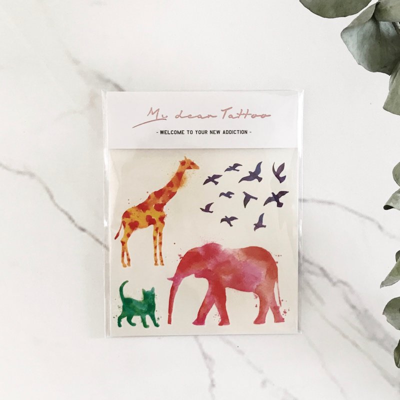 / Temporary Tattoo / 2 sheets (Each Pack) Watercolor Animals - Temporary Tattoos - Paper 