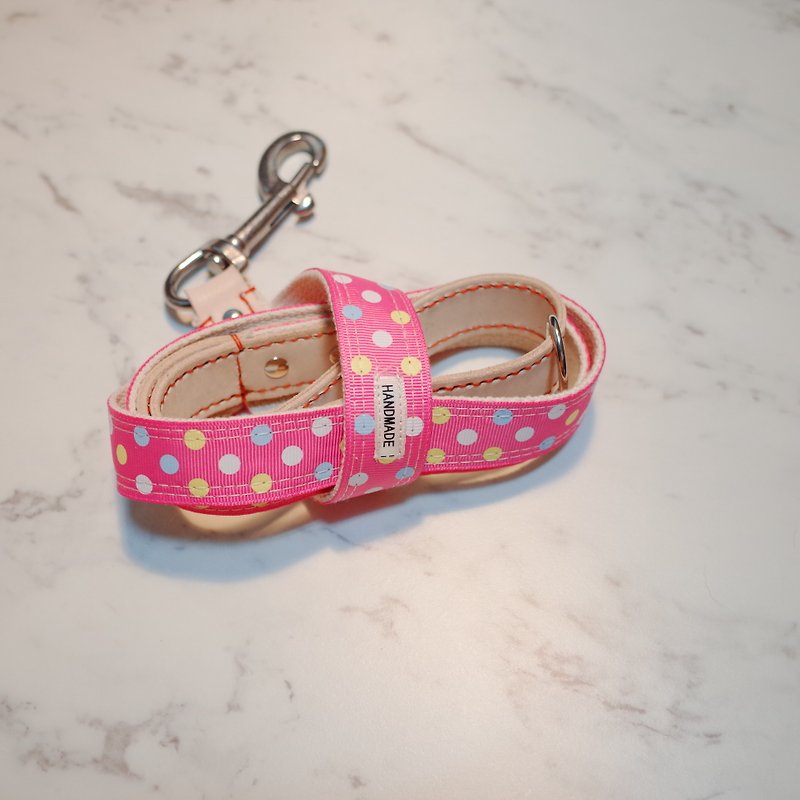 Dog leash retro playful pink little cute vegetable tanned leather - Collars & Leashes - Genuine Leather 