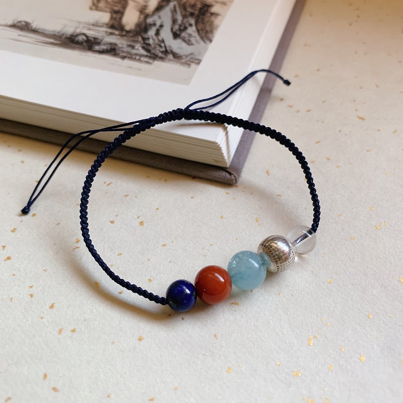Handmade small bridge and flowing water. Natural Lapis Lazuli South Red Agate Aquamarine Ethnic Style White Crystal Bracelet - Bracelets - Crystal Multicolor